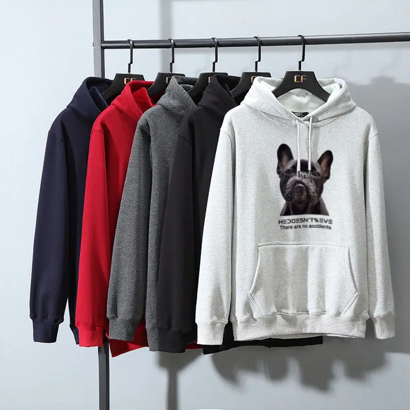 

2020 men's new hoodie animal dog head print casual hooded sweatshirt plus cashmere hooded pullover couple clothes