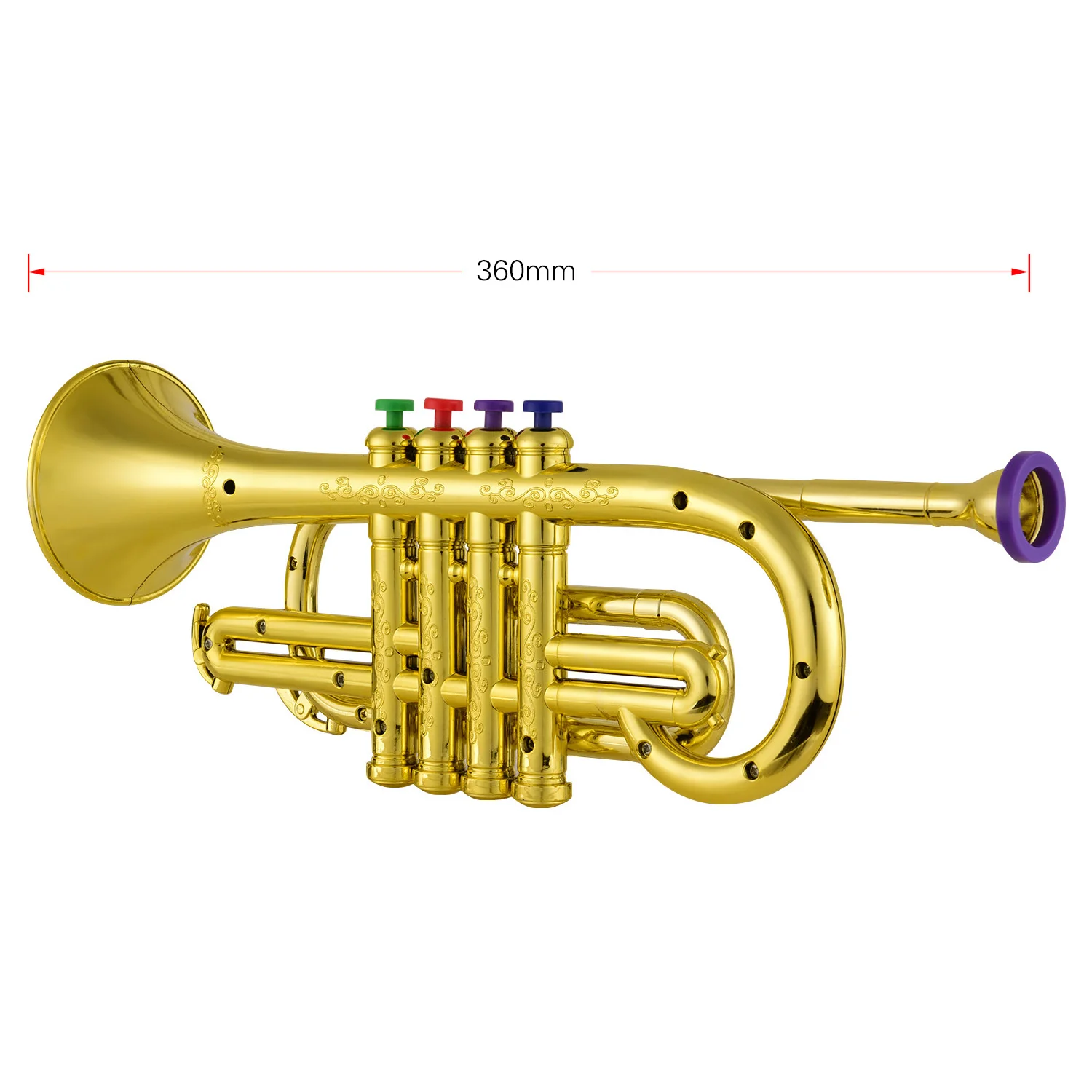 Trompette denfant ABS enduit dor instrument à vent cadeau de jouet de musique préscolaire pour les performances sur scène scolaire corne en plastique pour enfants avec 4 touches de couleur 