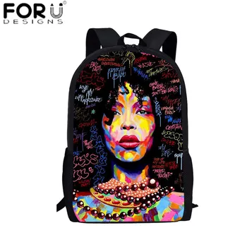 

FORUDESIGNS Black Afro Girl Magic Queen Book Bags African School Bag Set for Kids Custom Backpacks Stylish Elementary Children