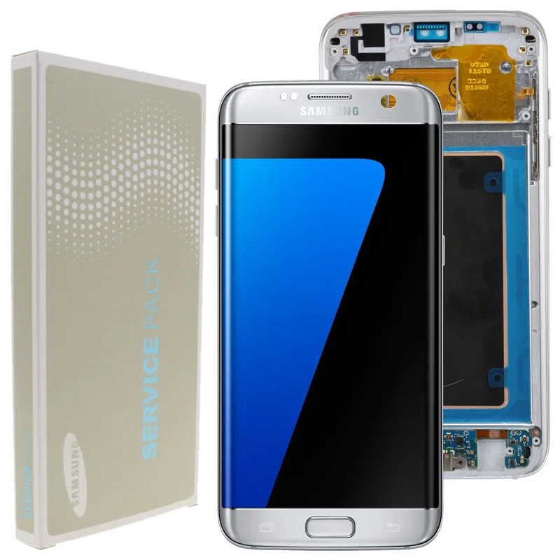 Супер AMOLED 5," ЖК-дисплей для SAMSUNG Galaxy S7 Edge lcd кодирующий преобразователь сенсорного экрана в сборе с рамкой G935F G935 - Цвет: Silver with frame