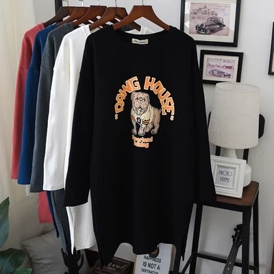 Черный winter thick hoodies dress women long sleeve fashion cool street sweatshirt pullovers long thick hoodie shirt cartoon print - Цвет: Черный