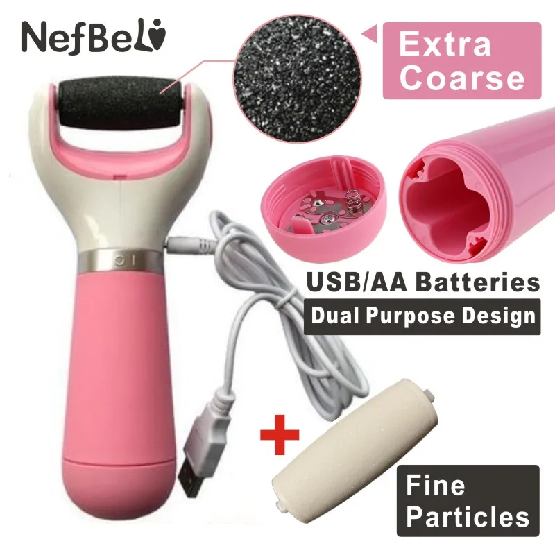 Электрический пилочка для ухода за ногами, средство для удаления омертвевшей кожи, питание от аккумулятора, usb-отшелушивающий инструмент для удаления пятки мозолей, устройство для педикюра - Цвет: AA-USB (Pink) 1Fine