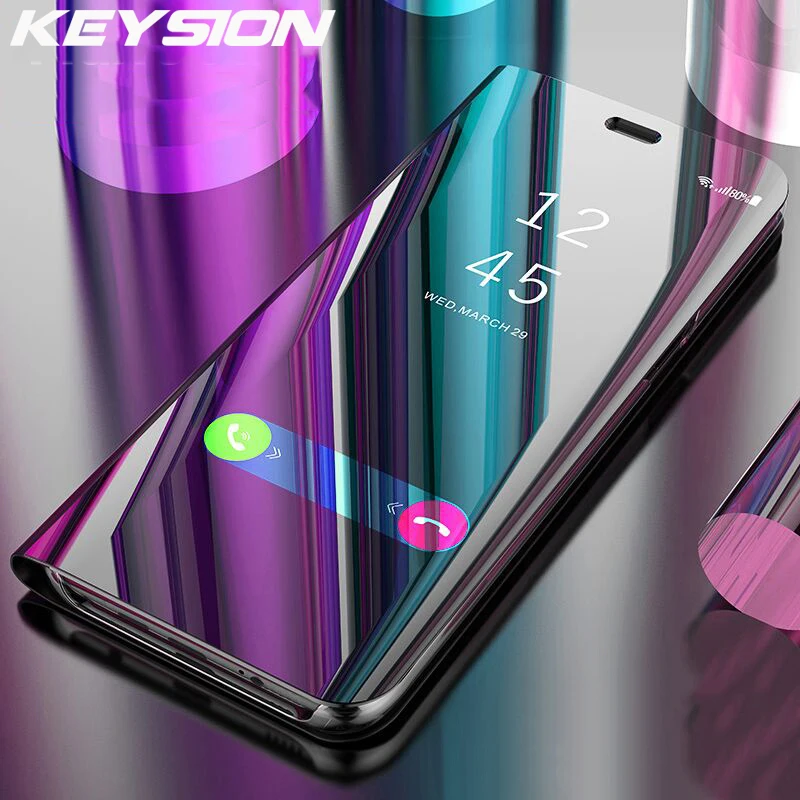 

KEYSION Mirror Flip Stand Case For Xiaomi Redmi Note 7 6 5 Pro 4X 3 Smart Clear View Cover For Redmi 7 6 6A 4X 5 Plus S2 Y1 Go