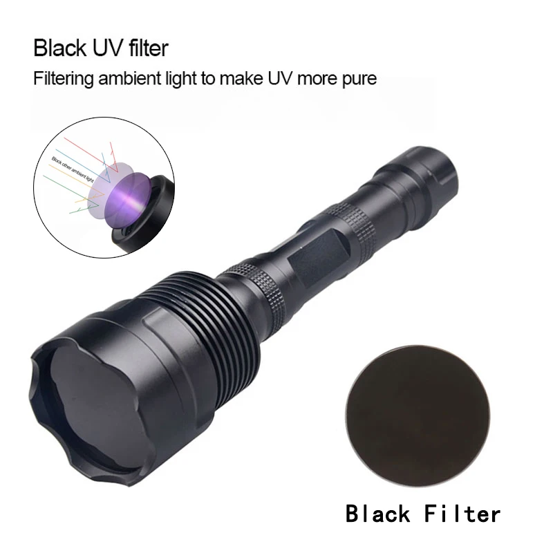 US $19.80 Topcom Powerful 18w 365nm 395nm LED UV Flashlight 3 LED Ultraviolet Lantern Hard Light UV Torch With Black Filter Catch Scorpion