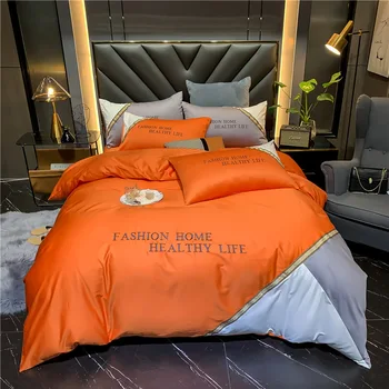 

European Style Palace Style Cotton Thickened 4Pcs Suit Light Luxury Solid Color Bed Sheet Quilt Cover Bedding