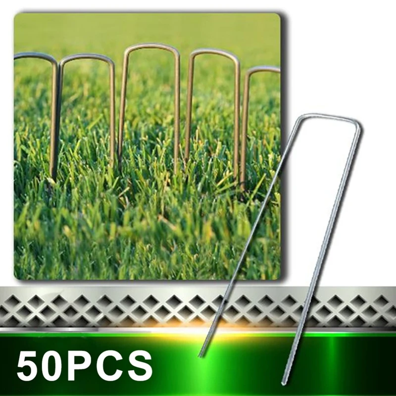 50Pcs Garden Pegs Metal U Shape Lawn Turf Fixed Pegs Ground Spikes
