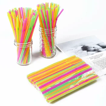 100Pcs Fluorescent Plastic Bendable Drinking Straws Disposable Beverage Straws Wedding Decor Mixed Colors Party Supplies 2