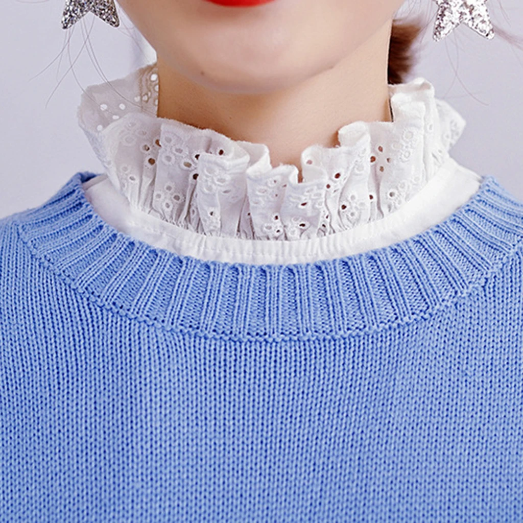 Solid Hollow Flower Ruffle Women False Collar Fake Half Shirt Blouse Detachable Bib Clothes Accessories