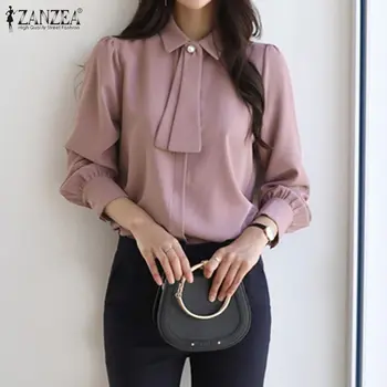 

ZANZEA 2020 Fashion Long Sleeve Spring Shirts Women Casual Blouse Solid Loose Tops Office Lady Work Blusas Female Tunic Oversize