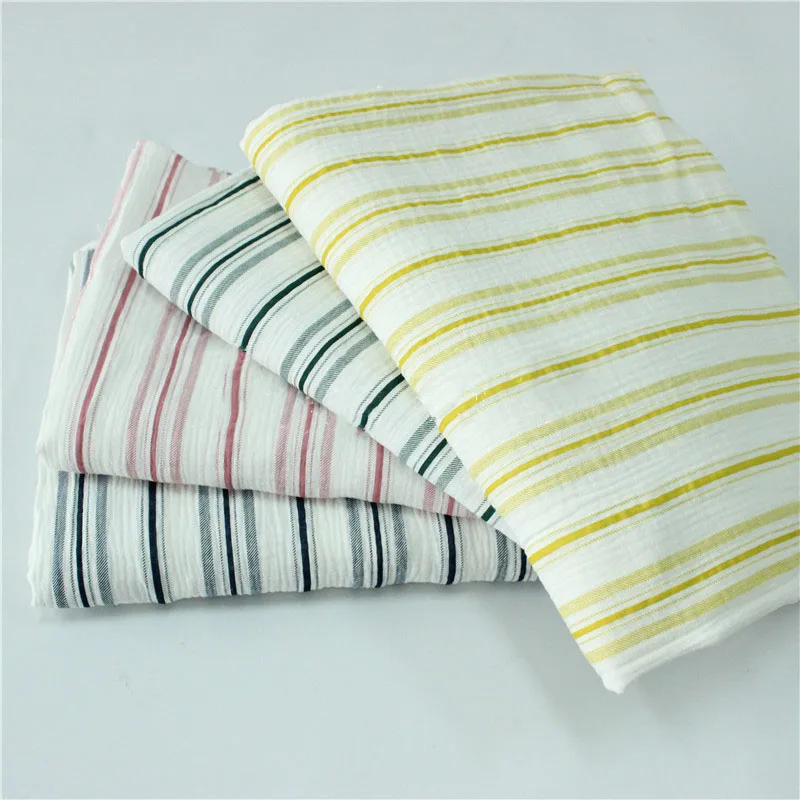 

Soft Pure Cotton Crepe Fabric Stripe Printe Cotton Seersucker Fabric Cotton Double Gauze Fabric For DIY Sewing Patchwork Cloth