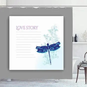 

Shower Curtain Set with Hooks 66x72 Inches Beautiful Illustratisect Romantic White Wedding Drawing Valentines Story Design Text
