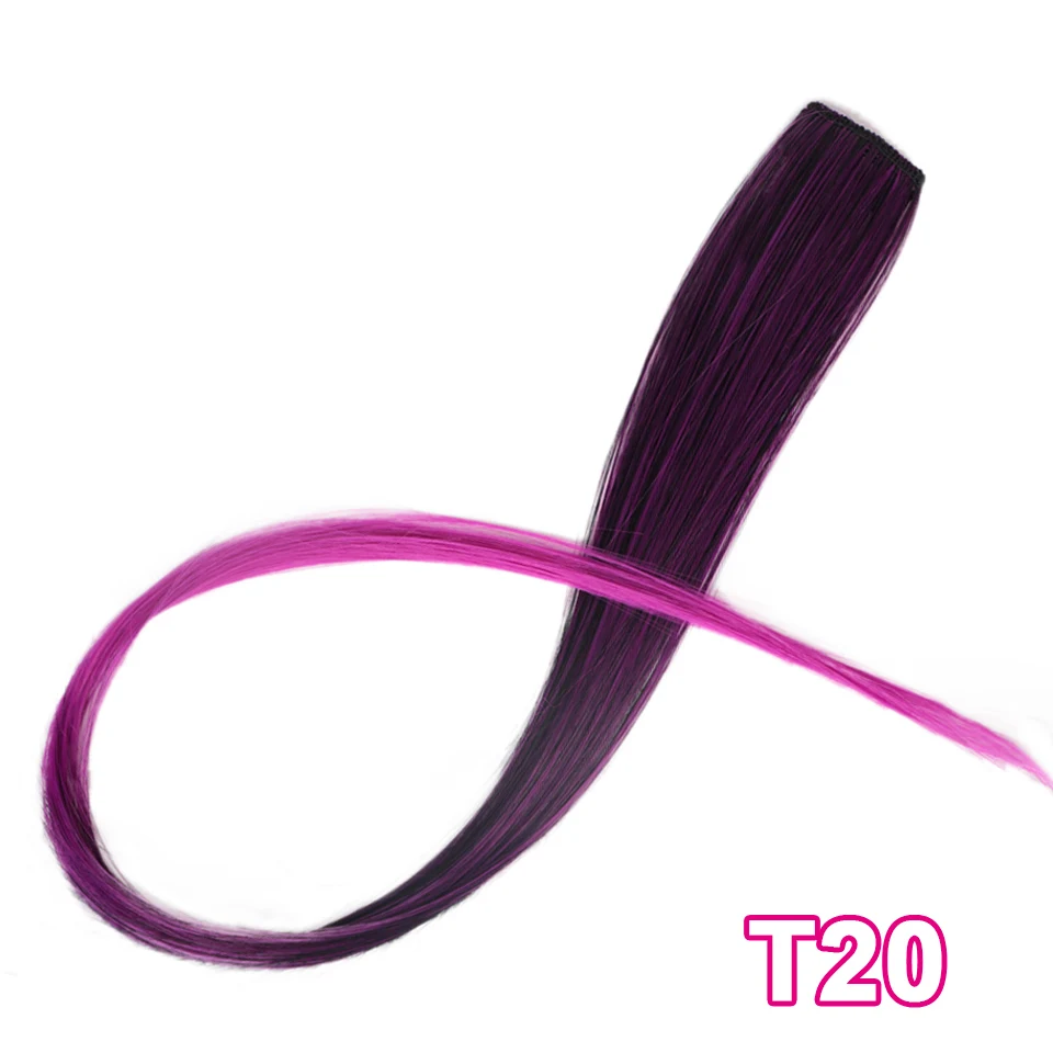 Энергичные 1 зажим для наращивания волос чистый цвет 20 дюймов Синтетические длинные прямые серые красные волосы для наращивания термостойкие - Цвет: T20