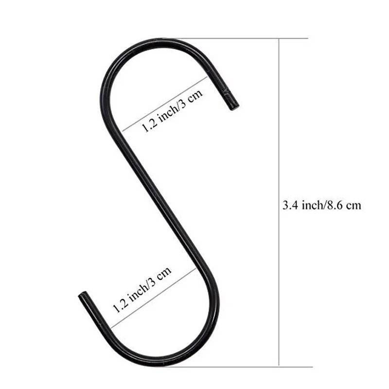 3-Pack Black Round Heavy-Duty S Shaped Hooks Kitchen S Type Hooks
