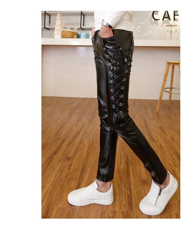 Idopy зимняя женская обувь на шнуровке, на шнуровке мужские высоком каблуке; женские черные обтягивающие кожаные брюки вечерние искусственного кожаные брюки, мужские хип-хоп Уличная Для мужчин