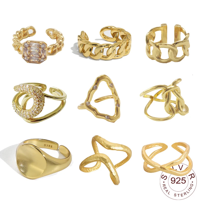 Finger-Rings Band Round Adjustable 925-Sterling-Silver Gold-Color Minimalist Authentic