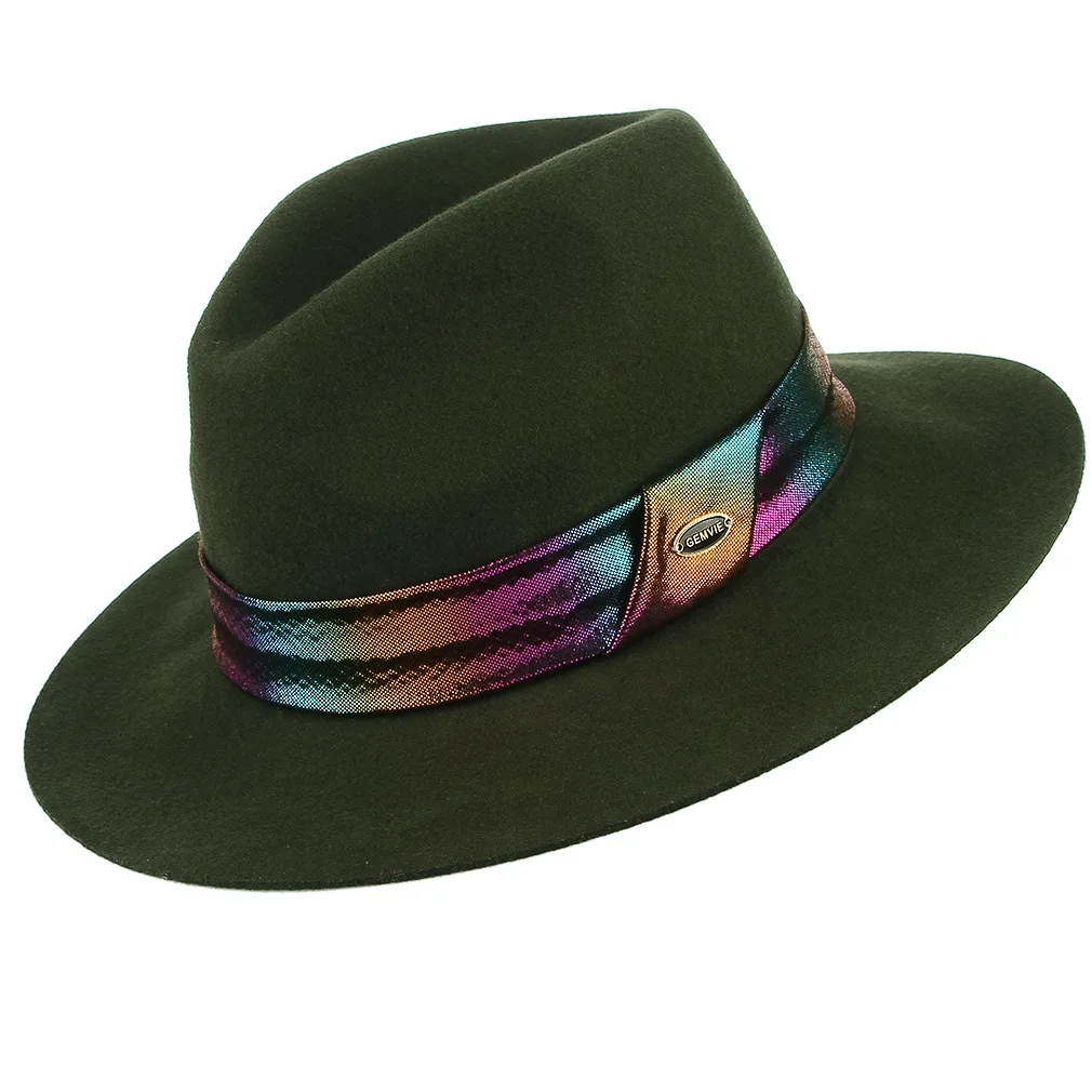 

European American Women's Wool Fedoras Hat Female Concave Top Fedora Cap Ladies Church Party Banquet Elegant Fashion Hats H7201