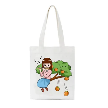 

canvas cotton simple cartoon print shopping bags girls fashion solid color life casual pacakge hand bag