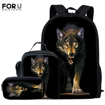 

FORUDESIGNS School Backpack for Teenage Boys Girls Art Wolf Animal Children School Bag Set Student Book Bag Mochila Escolar 2020