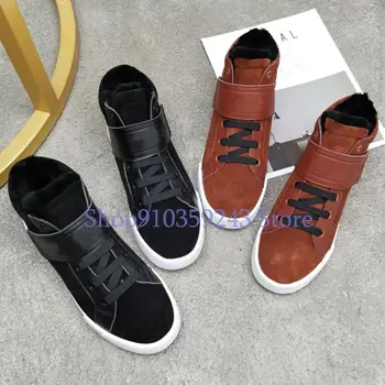 

Women's cow suede and real wool sneakers, warm and fashionable