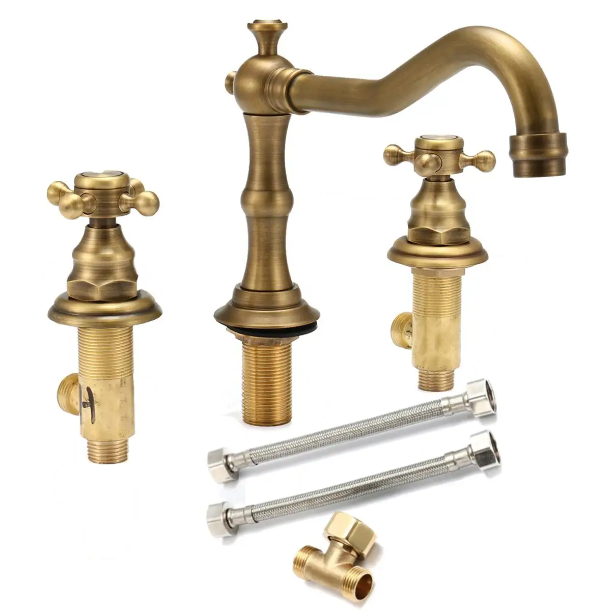 

3pcs/set Eourpean Antique Bathroom & Kitchen Basin Mixer Tap Sink Faucet Double Handles Bathroom Basin Faucet