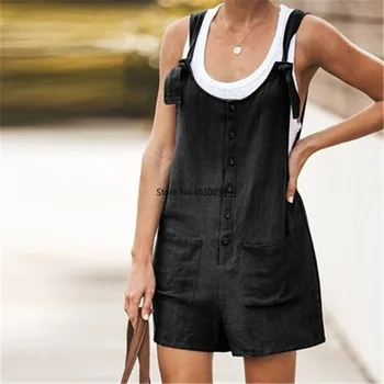 

Large Size V Neck Strap Sexy Sleeveless Fashion Loose Casual Rompers Womens Jumpsuit Skinny New Summer Pockets Slim Playsuit Hot