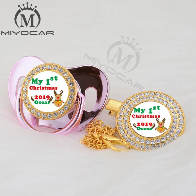 MIYOCAR на заказ любое имя Рождество Золото bling соска и соска клип черный BPA бесплатно пустышка bling уникальный дизайн P-AMS2