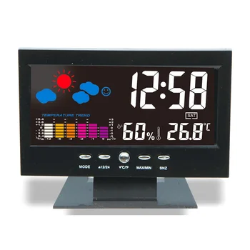 

Digital LCD Alarm Clock Indoor Outdoor Thermometer Hygrometer Temperature Meter - Black