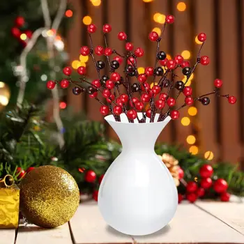 

10PCS/setDIY Artificial Branch Plastic Flowers Artificial Red Berries Stems Christmas Tree Flexible Holly Berries Crafts Decor