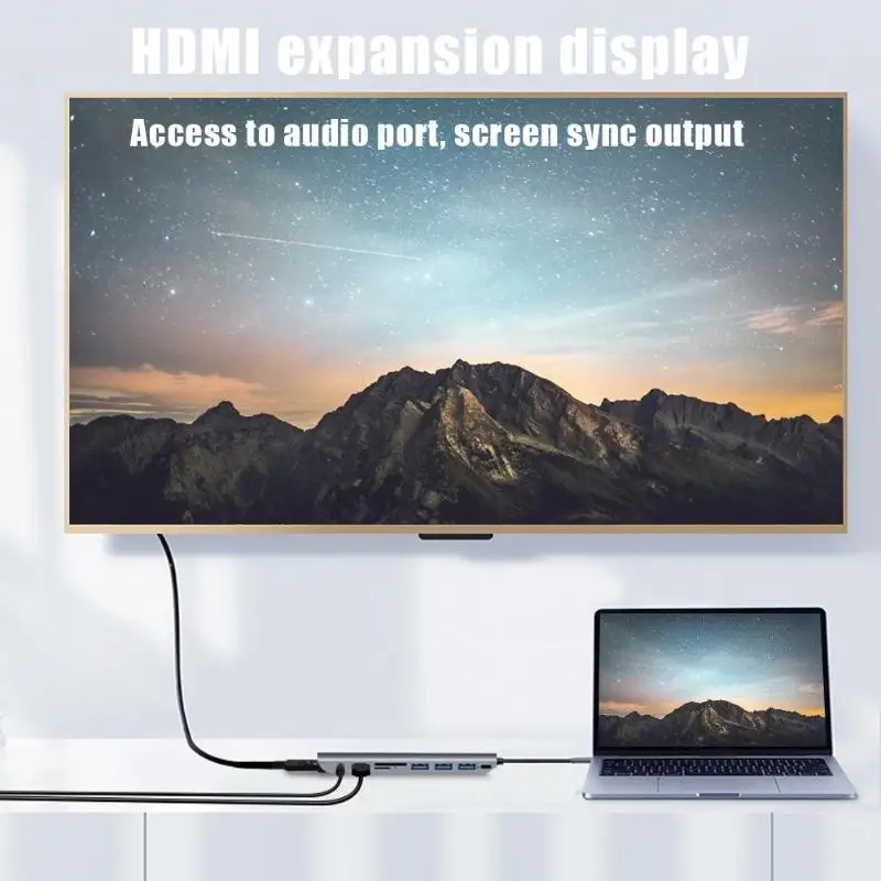 Кабель E0103 HDMI/VGA/Аудио/TF/карта памяти/3 USB/USB-C PD тип-c концентратор Поддержка прямой доставки