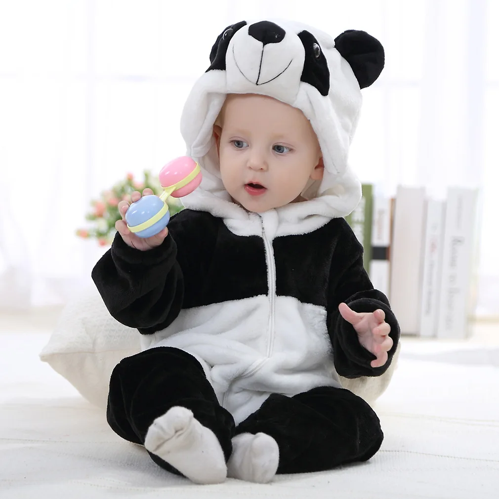 Детские комбинезоны, комбинезоны с длинными рукавами для маленьких мальчиков и девочек, комбинезон с рисунком животных и белок для младенцев, зимняя одежда для младенца - Цвет: Panda-New