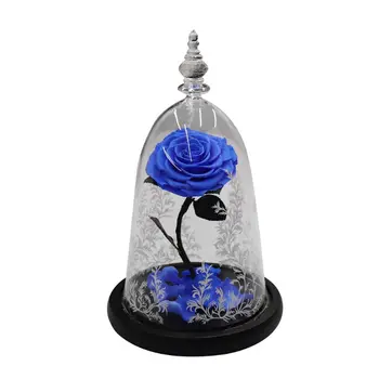 

Enchanted Rose Handmade Preserved Rose Glass Dome on Wood Base H4GD