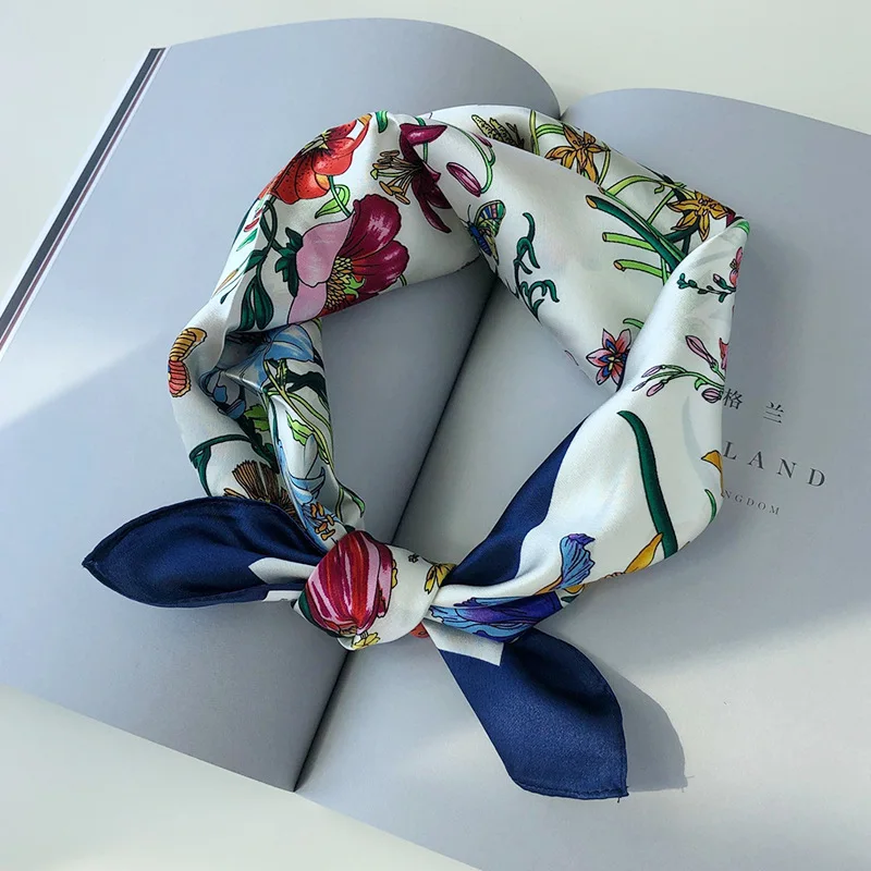 

Small Silk Hair Scarf For Women Fashion Floral Printed Kerchief Square Headband Bag Scarfs Female 53cm*53cm Bandana Head Scarves