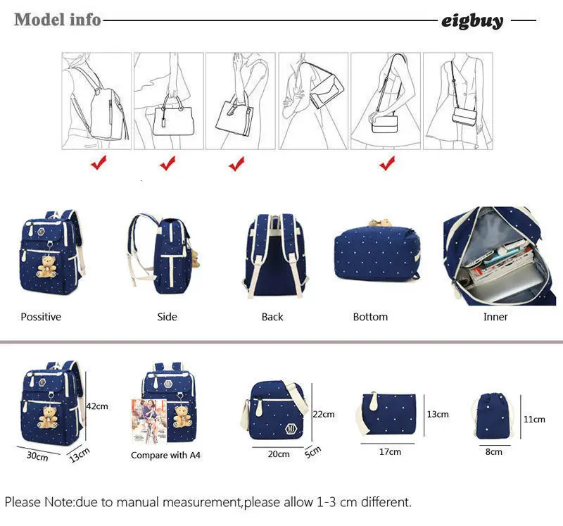 Для женщин холст 4 шт./компл. школьные рюкзаки Колледж школьный мода Plecak для подростков мальчиков и девочек Moclila сумка