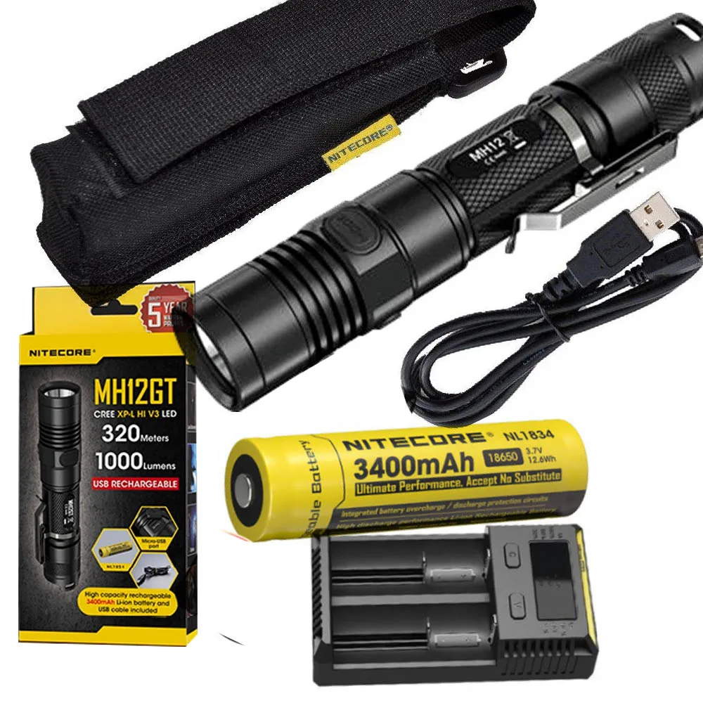 NITECORE MH12GT 1000 люмен светодиодный 18650 3400 мАч аккумулятор USB Перезаряжаемый Фонарик поисково-спасательный портативный фонарь - Испускаемый цвет: MH12GT NL1834 I2