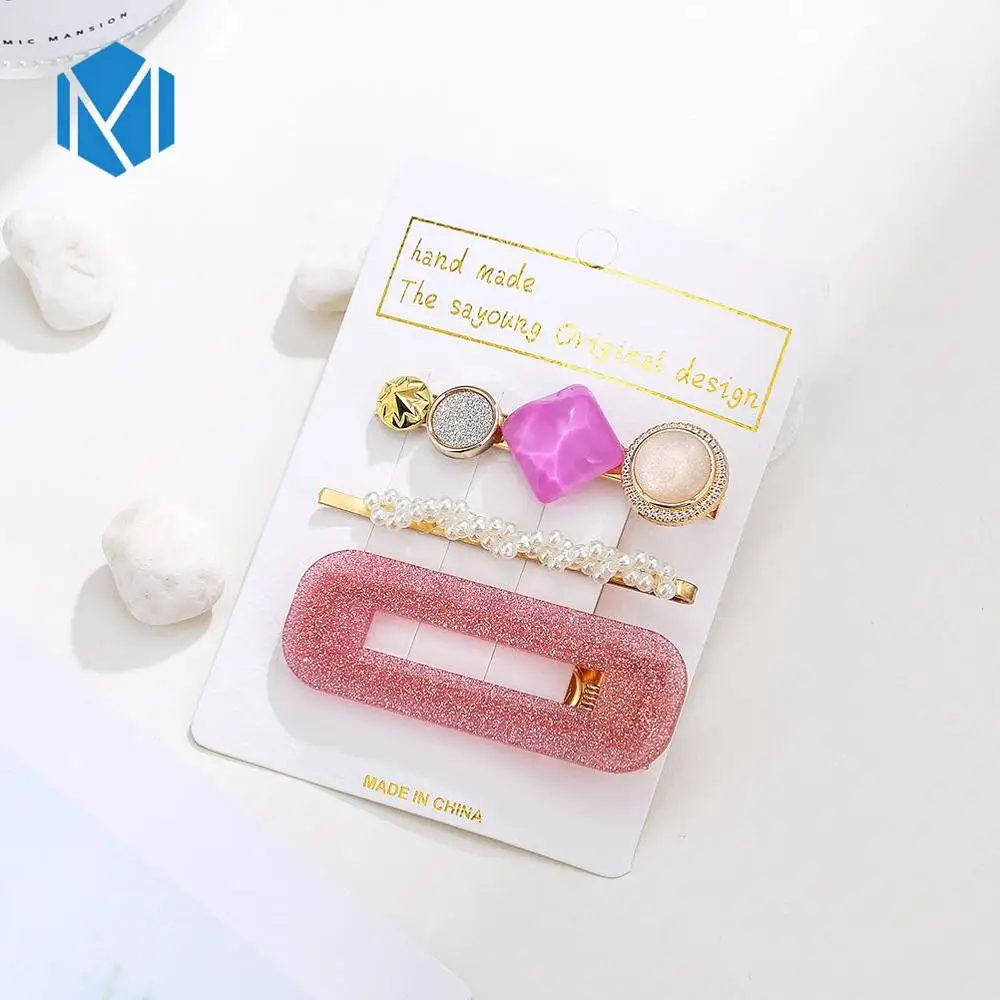 3pcs acrylic purple M MISM INS Круглый корейский Кристалл Сплав заколки для волос Макарон цвет заколки BB шпильки Заколки для женщин обувь девочек аксессуары для волос - Цвет: 3pcs acrylic purple