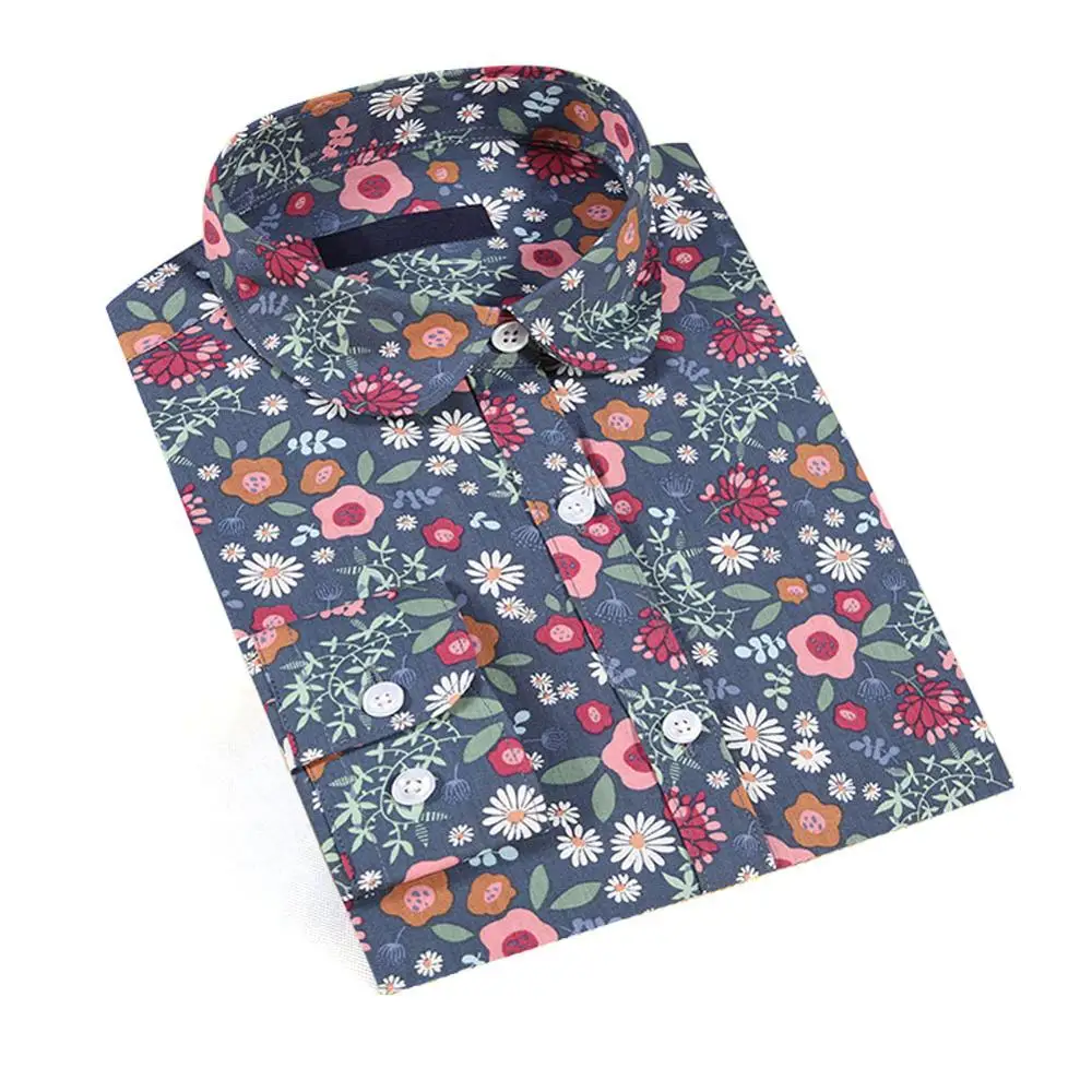 Dioufond, зимняя хлопковая блузка с цветочным принтом и длинным рукавом, теплые рубашки для женщин, повседневные осенние Топы Blusas размера плюс S-5XL - Цвет: FL049