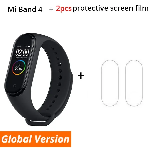 Глобальная версия Xiaomi Mi Band 4 смарт-Браслет фитнес-браслет частота сердечных сокращений большой сенсорный экран сообщение Smartband - Цвет: GL n 2pc Film