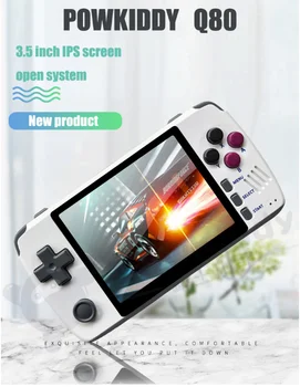 

Powkiddy New q80 Retro video Game Console Handset Built-in 1000+Games 3.5 "IPS Screen Open System PS1 Simulator 16G Memory games