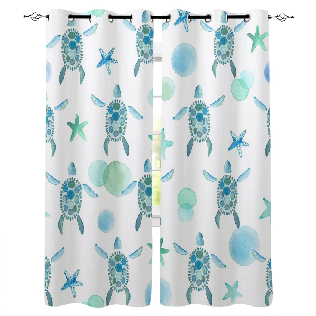 Черепаха синий горошек Морская звезда оконные шторы гостиная кухня шторы для спальни левый и правый раздельные открытые шторы