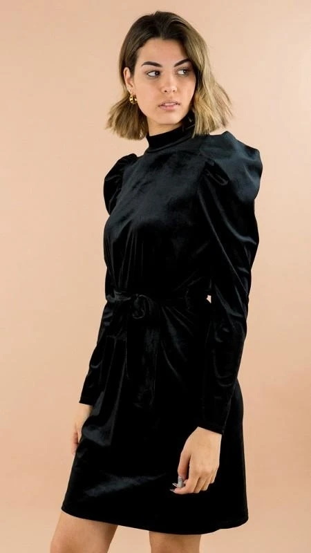 GREYMODA VESTIDO MUJER LAZADA VELVET HOMBROS ABULLONADOS