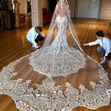 Один слой белая вуаль для свадьбы в соборе Длина Тюль длинная кружевная свадебная вуаль Лидер продаж аксессуары для невесты