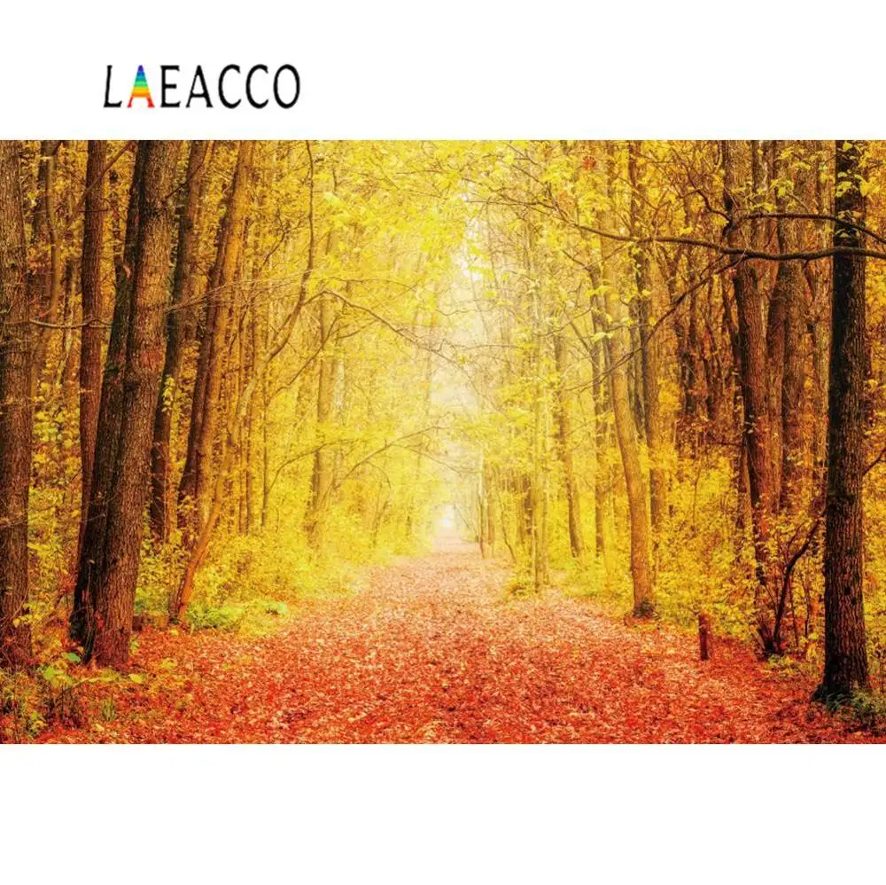 Laeacco Autumn Forest Tree Way Yellow Maples Fallen Leaves Scenic Photography Background Photo Backdrops Photocall Studio | Электроника