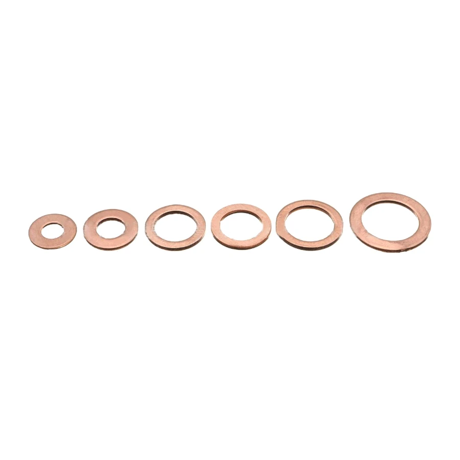 110Pcs 1/4"-5/8" Engine Oil Drain Copper Ring Gaskets Flat Washer Set With Box 