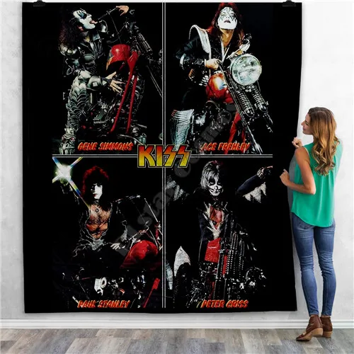 Kiss Рок& Ролл все Nite вечерние 3D одеяло для детей Взрослые постельные принадлежности бросок мягкое теплое тонкое одеяло с хлопковым стёганом стиль-11 - Цвет: Белый