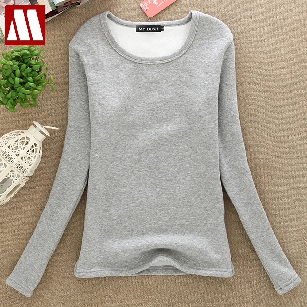Women Winter Slim Fit T Shirt Lady Thick Thermal T-shirts Warm Veet T Shirts Women's Long Underwear Shirts Size Tops 4XL580_voghion.com