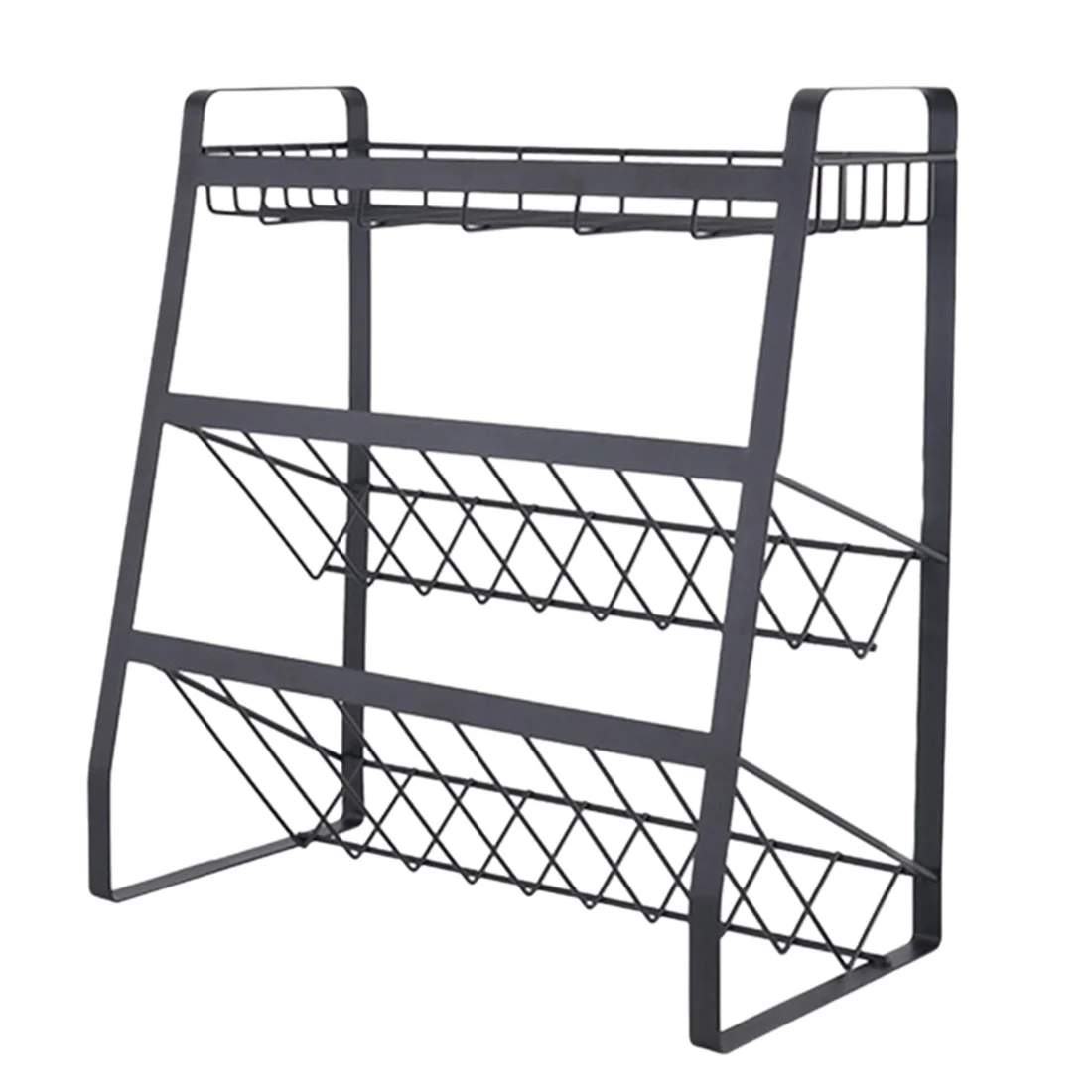 

3-Tier Spice Rack Organizer Spice Jars Bottle Stand Holder Kitchen Shelves Rack - Inclined Bottom/ Square Bottom Type Black