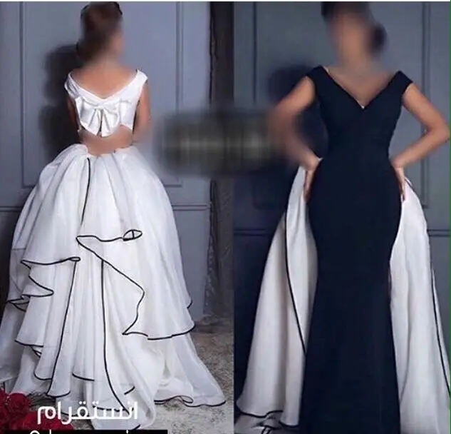 Vestido de festa, черное, белое, со съемным шлейфом, сексуальное, Русалка, с оборками, v-образный вырез, с коротким рукавом,, платья для матери невесты