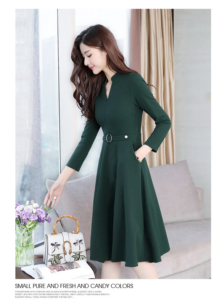 Большие размеры осень зима новые черные женские платья миди элегантное корейское облегающее платье с v-образным вырезом Вечерние платья с длинным рукавом для подиума Vestidos
