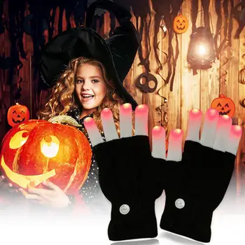 

2pcs Knit LED Luminous Gloves Fingertip Flashing Gloves Fashionable for Halloween Party Home Festival Essential Supplies