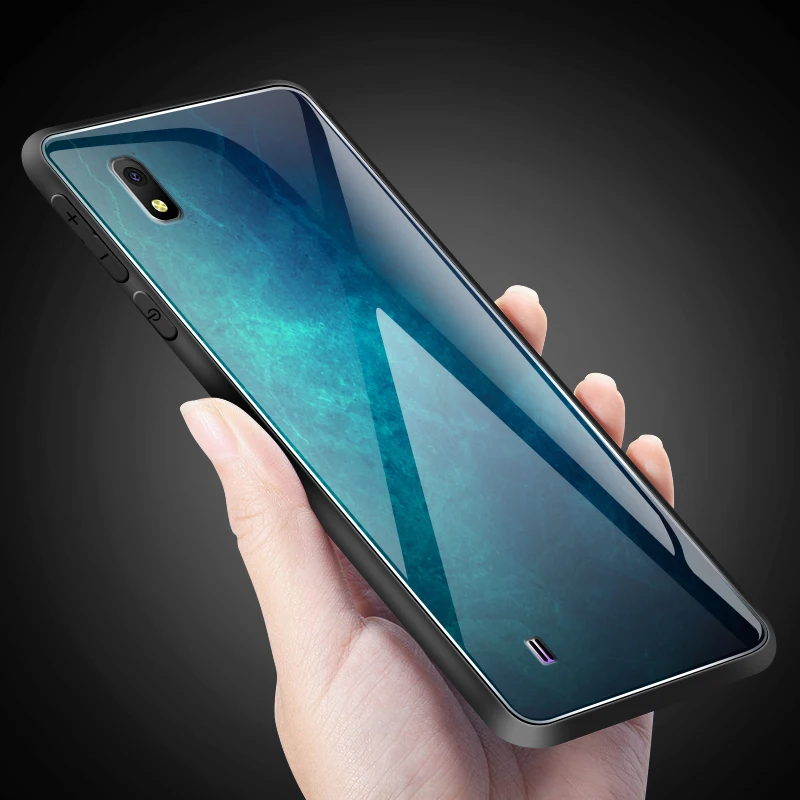 Для samsung Galaxy A10 A20 A30 A40 A50 A6S A70 A8S A80 закаленное Стекло чехол J4Plus M10 M20 M30 Note9 окрашены в полоску защитная оболочка